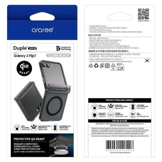 Araree Duple 360 Magsafe Case With Hinge Protection For Samsung Galaxy Z Flip 7 - Clear Black